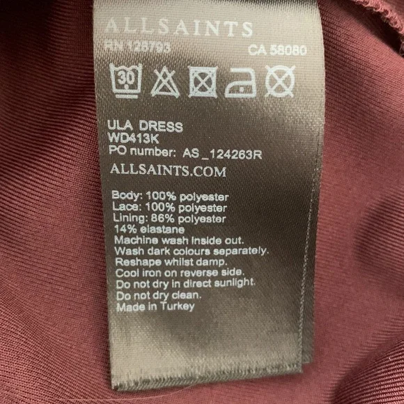 All Saints Ula Mini Dress Burgundy Size S - Picture 9 of 10